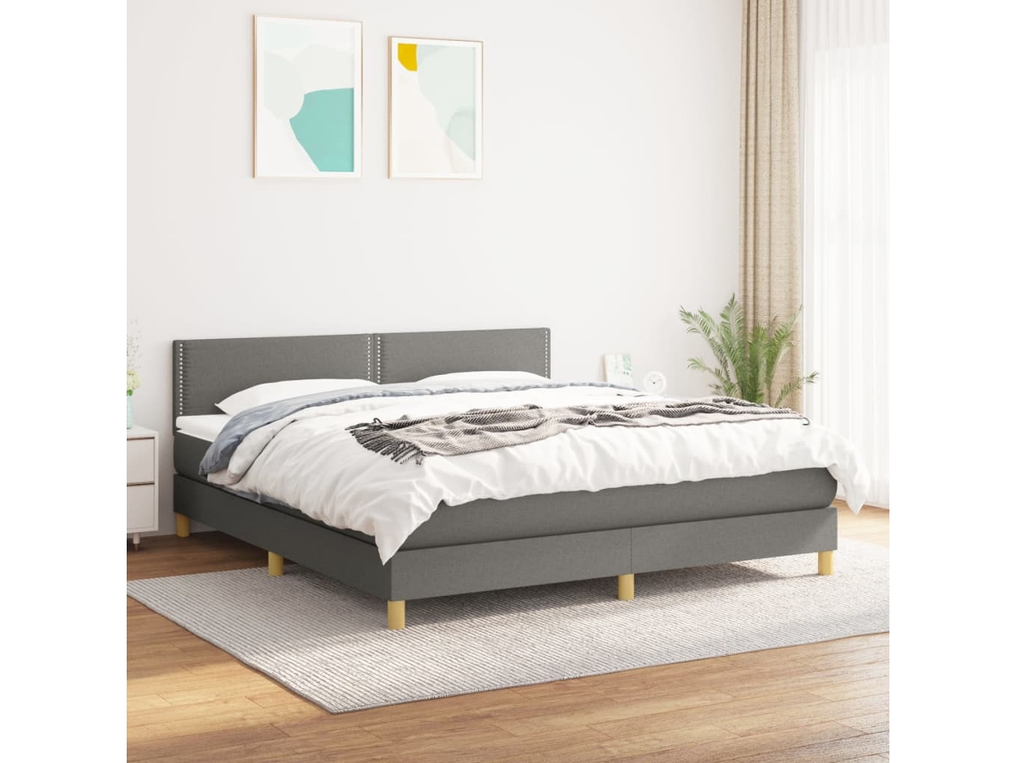 Cama Box Spring Con Colchón Tela Gris Oscuro 180x200 Cm
