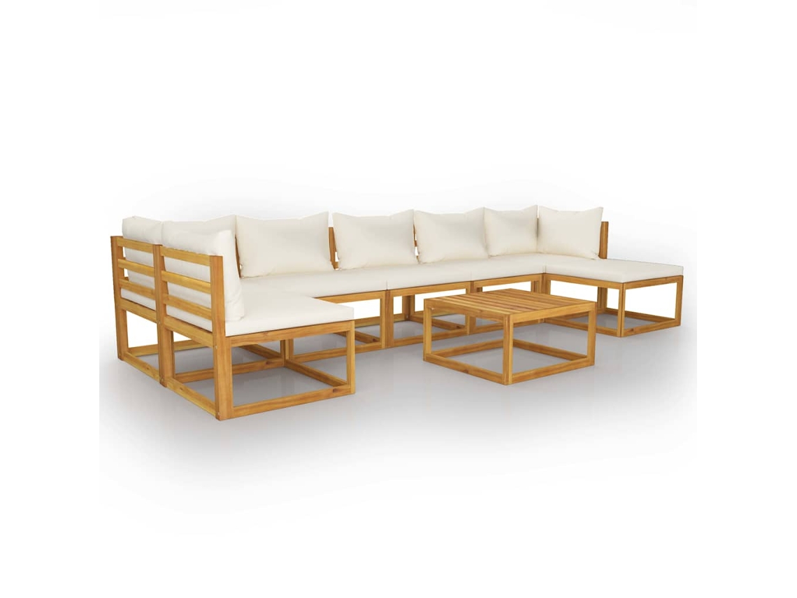 Maison Exclusive - Conjunto de salón de jardín de 8 piezas con cojines de madera maciza de acacia color crema