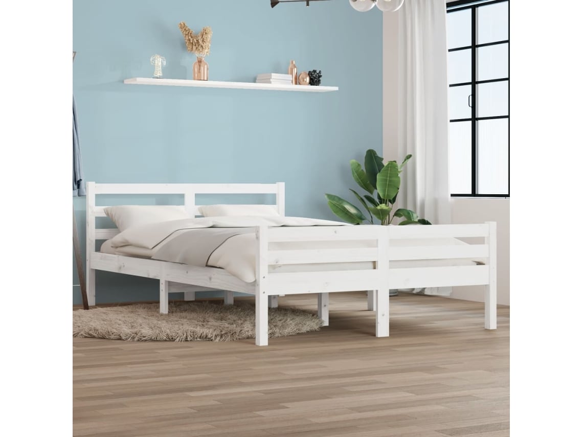 Estructura De Cama Sin Colchón Madera Maciza Blanco 140x200 Cm