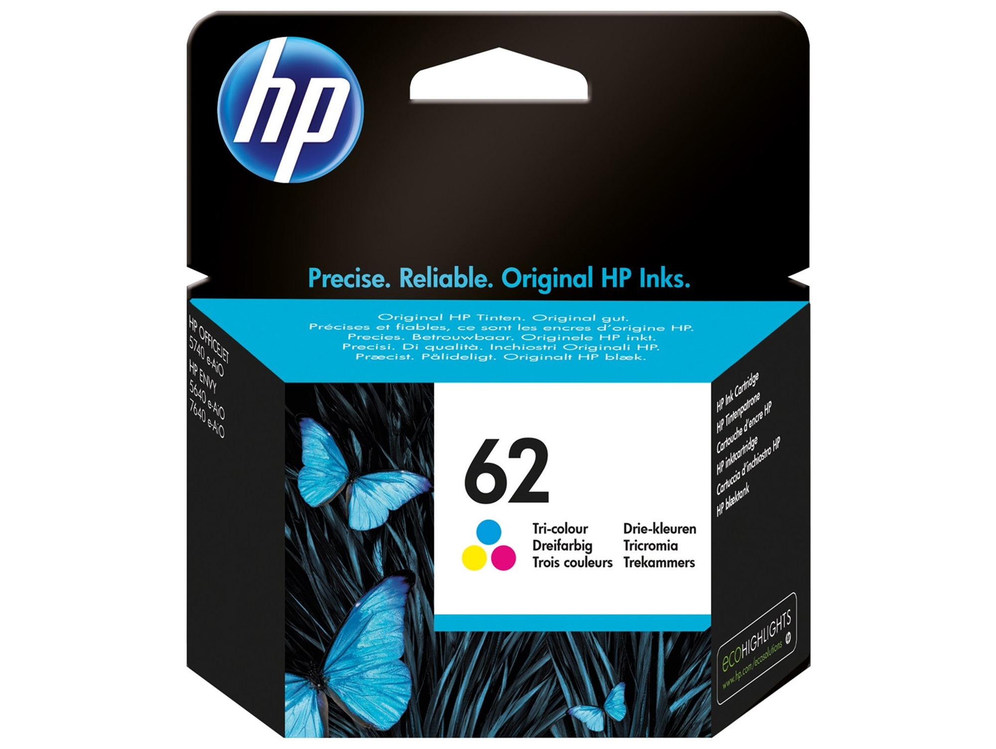 Cartucho de tinta Original HP 62 Tricolor para HP OfficeJet 5740 HP ENVY 5540, 5640, 7640