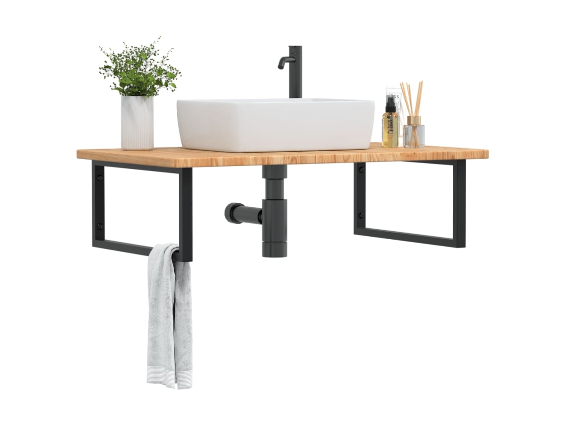 Estante De Lavabo De Pared De Acero Y Madera Maciza De Roble