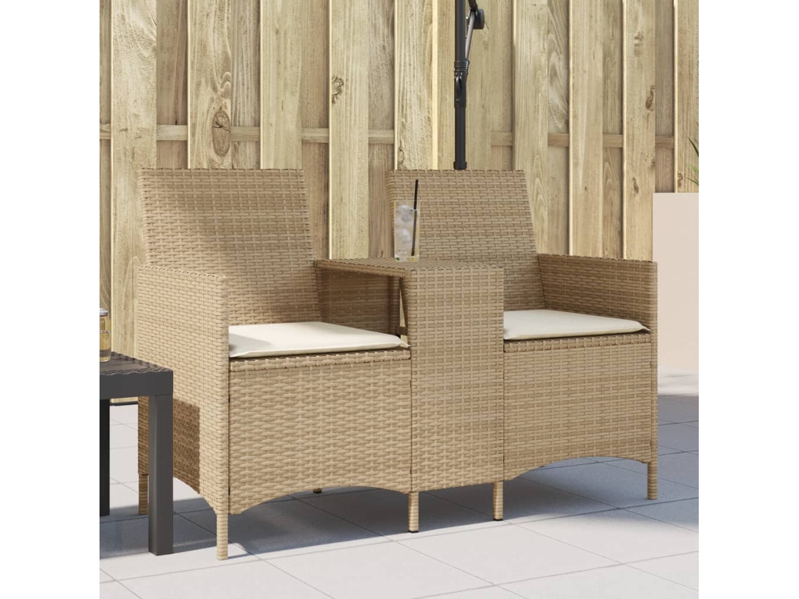 Sofá de jardín de 2 plazas con mesa y cojines DKD Home Decor en mimbre beige
