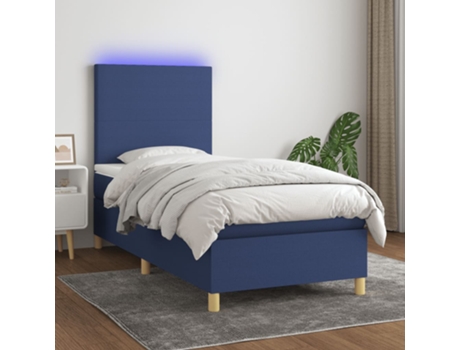 VIDAXL Colchón con somier/LED (Azul - Tela - 90 x 200 cm)