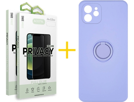 Carcasa + 2 Protectores de Pantalla para iPhone 12 Mini ACCETEL Morado Lila