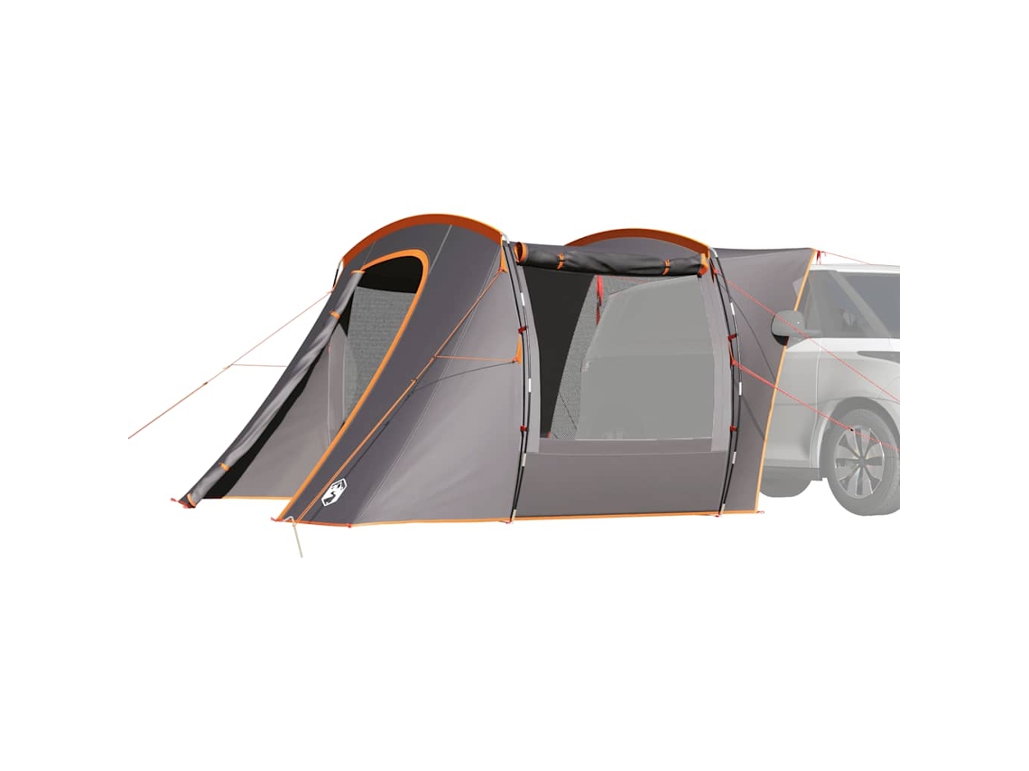 Tienda de campaña impermeable para coche, gris y naranja.