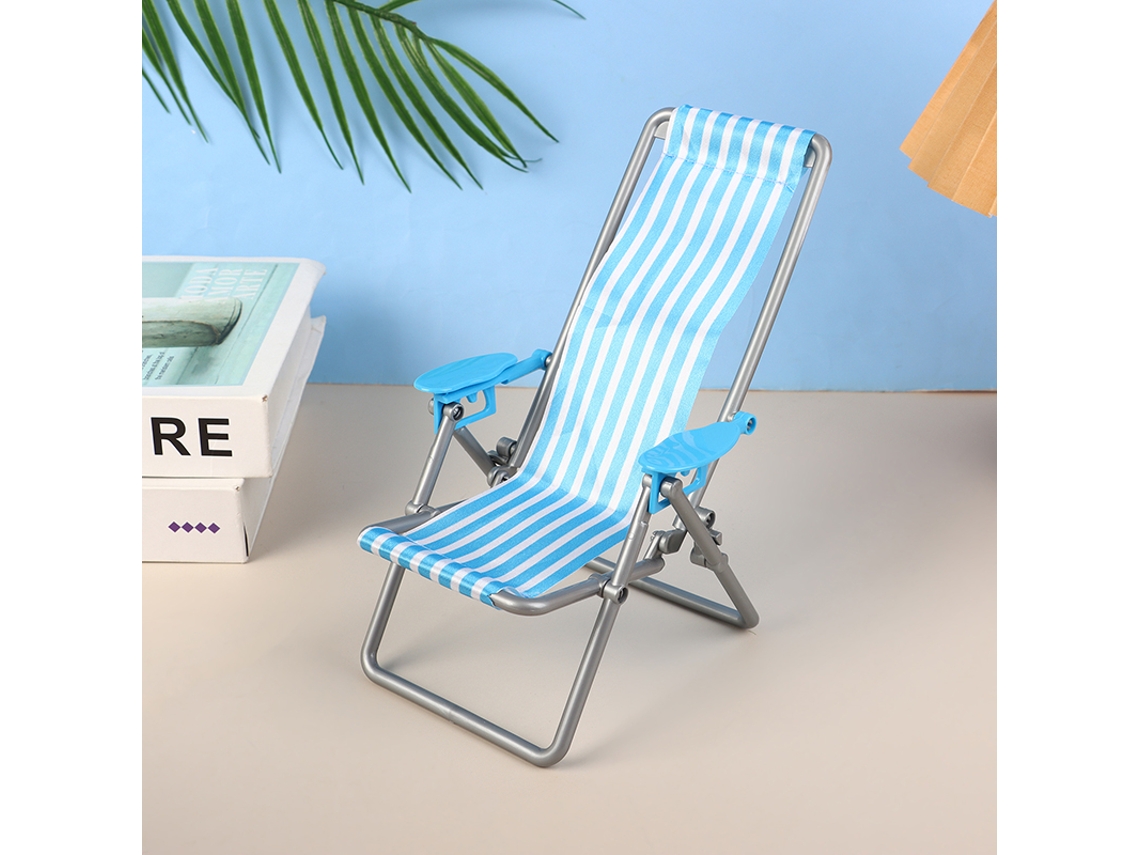 Mini silla de playa plegable, modelo de casa de muñecas, silla reclinable para exteriores Mdug (azul)