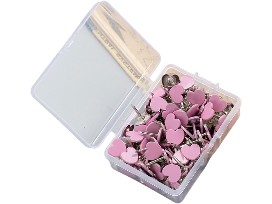Juego De 100 Chinchetas Decorativas De Metal Con Forma De Corazón Y Estuche Para Fotos.