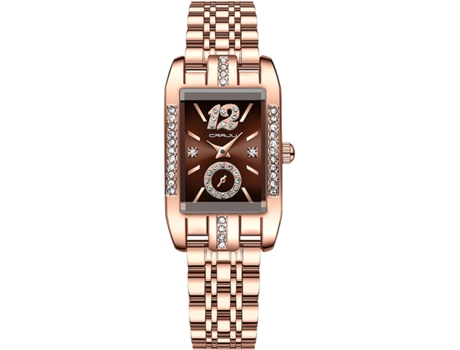 VEANXIN Reloj de pulsera para mujer con pantalla cuadrada resistente al agua-café rosa
