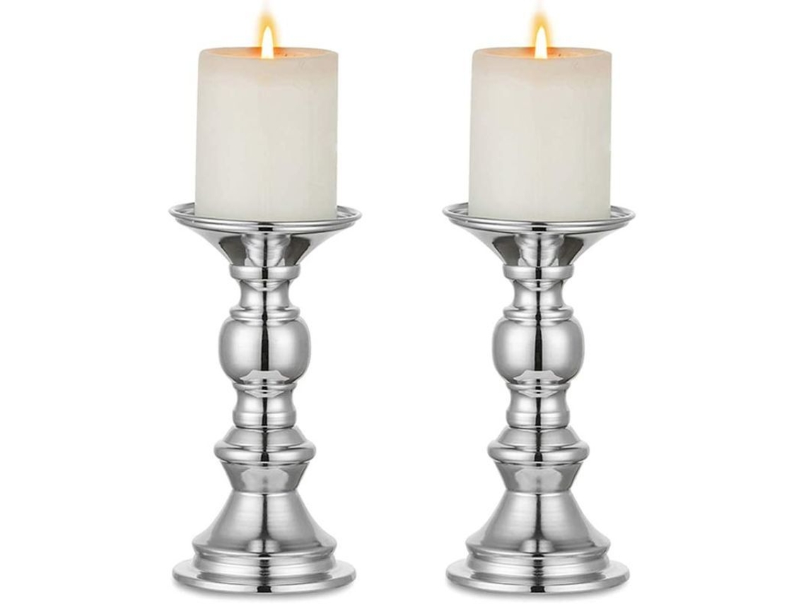 Soportes De Velas De Metal Plata Para Velas De 50mm Decoración Navidad Halloween Bodas Fiesta Hogar 2 Piezas