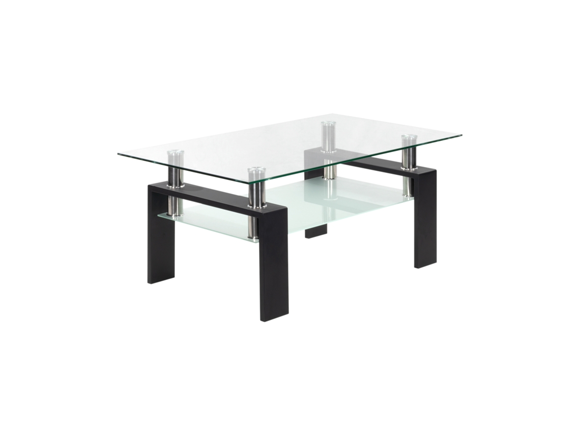 Mog Casa Mesa De Centro Moderna Porter Con Tapa De Vidrio Transparente Y Base De Metal Negro | 100x60 Cm