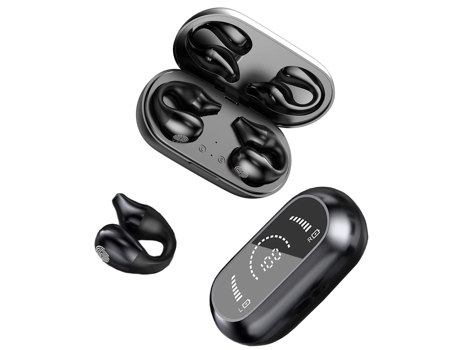 Auriculares inalámbricos deportivos, auriculares de conducción ósea Bluetooth 5.2, auriculares inalámbricos con clip para oreja abierta y pantalla ...