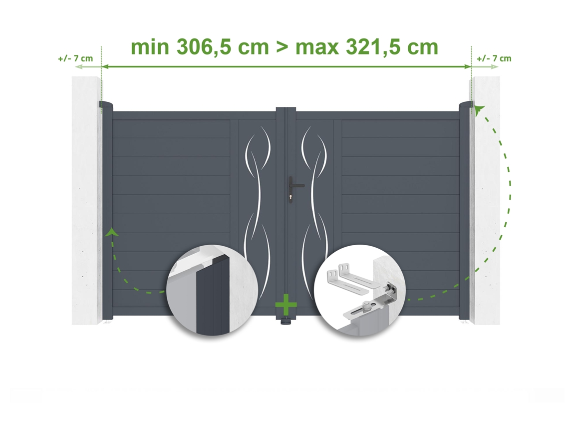 Puerta batiente ajustable de 3 m de ancho y 180 cm de alto, aluminio gris Casanoov