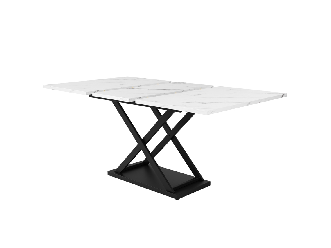 Mesa de comedor retráctil de MDF y tapa de metal con efecto mármol blanco Mobrio