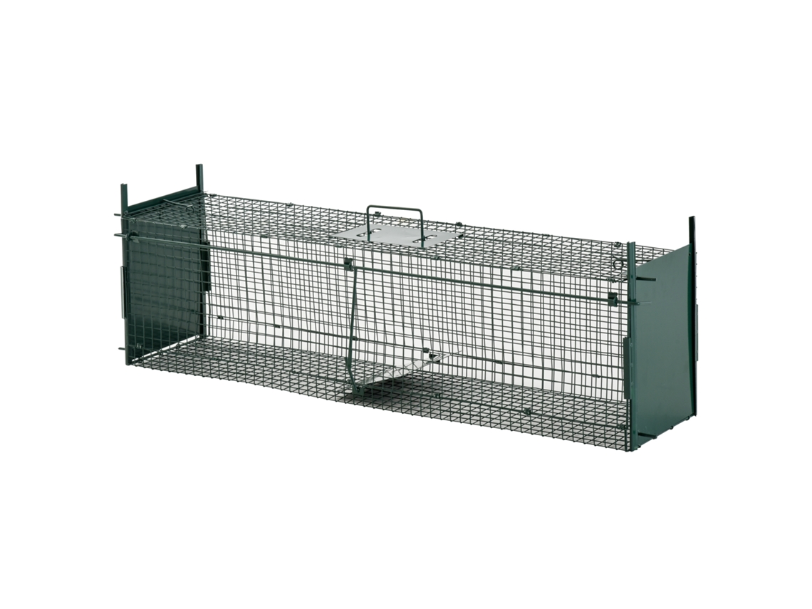 Trampa Para Animales Vivos Jaula De Captura Metálica Con 2 Puertas Asa Para Conejos Visones Zorros Pequeños 100x25x28 Cm Verde Oscuro