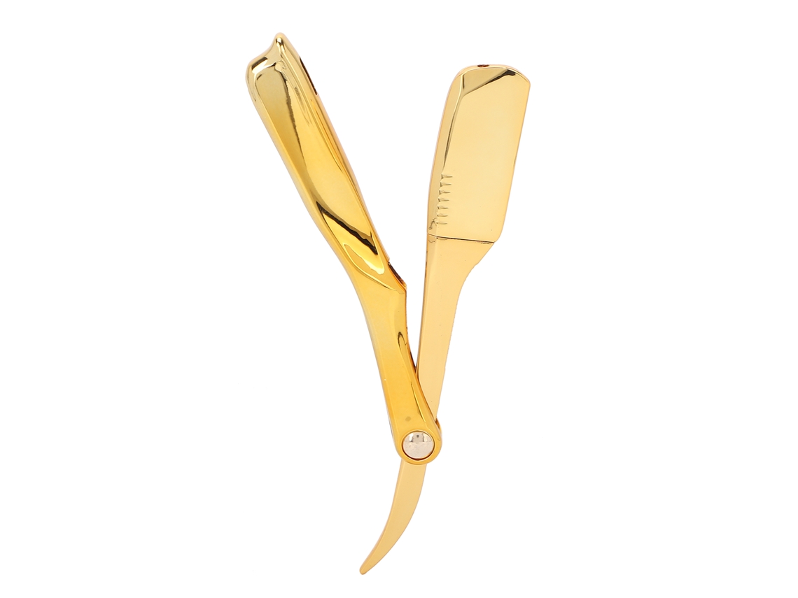 Navaja Recta Plegable Profesional Para Barbear Hombre, Porta Hoja Dorado, Acero Inoxidable, Ideal Para Barbers