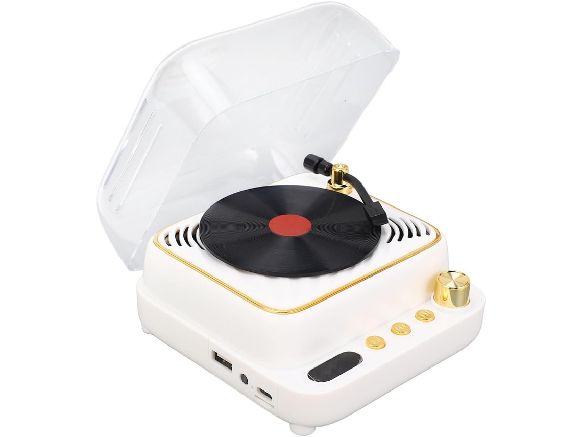Mini Tocadiscos Retro Con Altavoz Bluetooth, Estéreo Portátil Con Micrófono, Entrada Aux Y Tf (blanco)