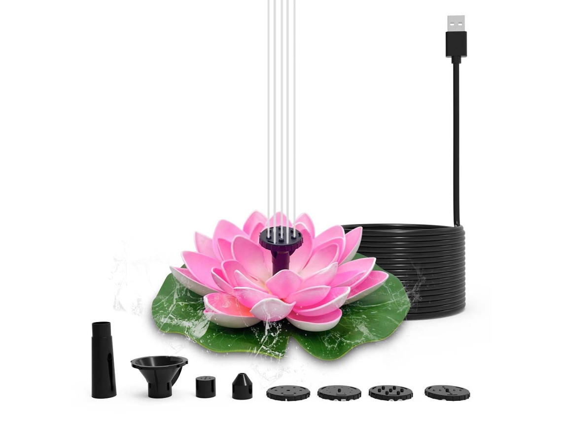 Fuente Usb De Loto Rosa Con 7 Boquillas Intercambiables - Bomba De Agua Decorativa Para Estanque,, Fuente Silenciosa Y Versátil