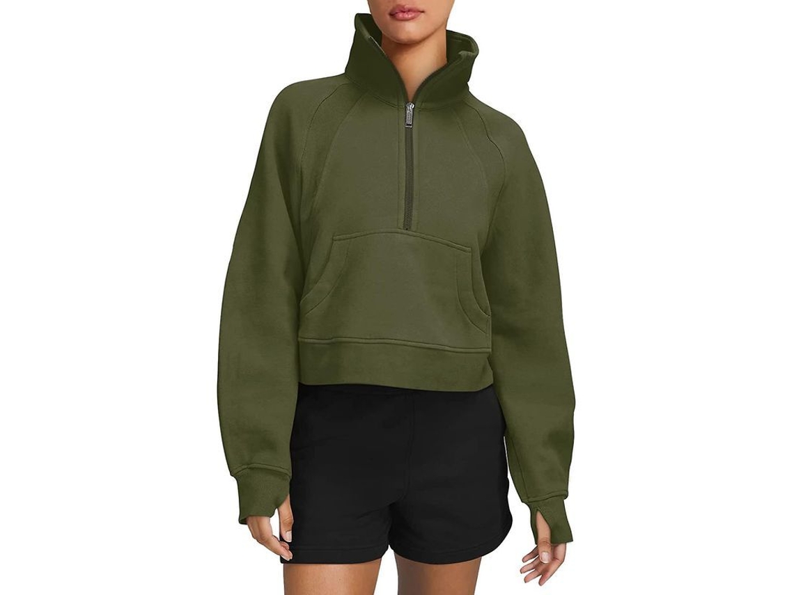 2026-sudadera Con Forro De Felpa Para Mujer Ilwhe Manga Larga Cremallera 1/2 Bolsillo Canguro Otoño Invierno