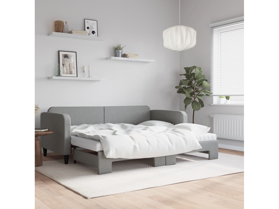 Sofá Cama Nido Con Colchón Tela Gris Claro 90x200 Cm