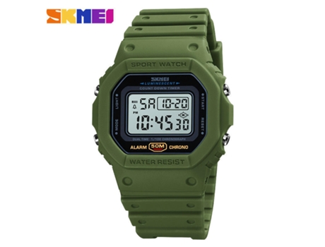 Hombres Mujeres Relojes deportivos al aire libre LED cuadrado electrónico impermeable reloj de pulsera-máquina blanca verde militar LUUCOZK