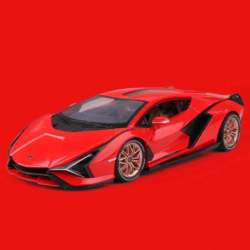 (Rojo) Coche a escala 1/18 de metal fundido a presión - Sonido y luz simulados