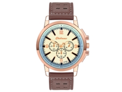 Reloj De Pulsera Unisex De Cuero Pu Moda Empresarial Oro Rosa Y Marrón Oscuro