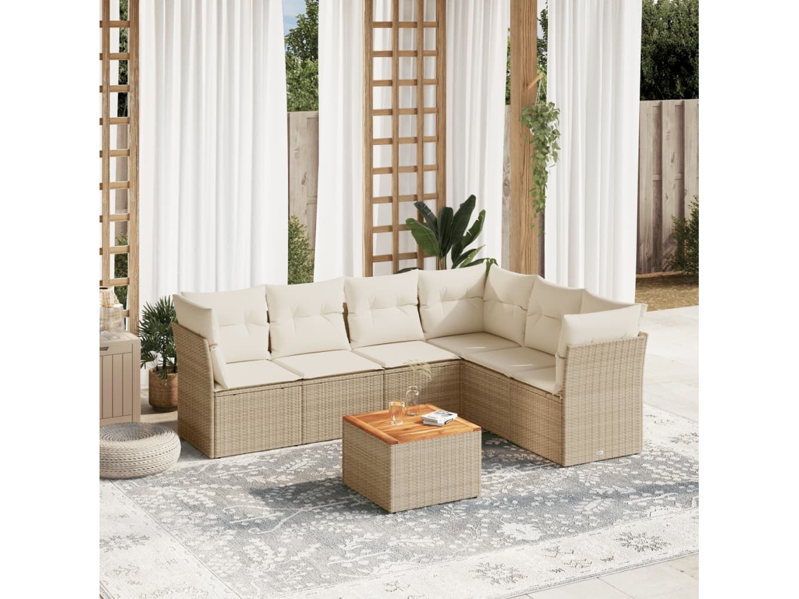 Conjunto de sofá de jardín de 7 piezas con cojines, mimbre sintético beige, Dkd Home Decor