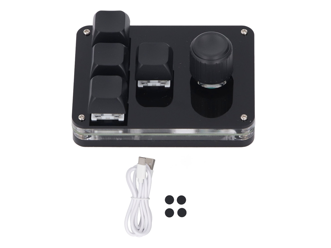Teclado Mecânico Com 4 Teclas E 1 Botão Usb Mini Blue Switch Programável Macro Rgb Gamer Industrial Preto