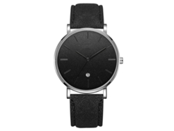 Reloj analógico de cuarzo con brazalete y esfera redonda (correa negra, caja plateada)