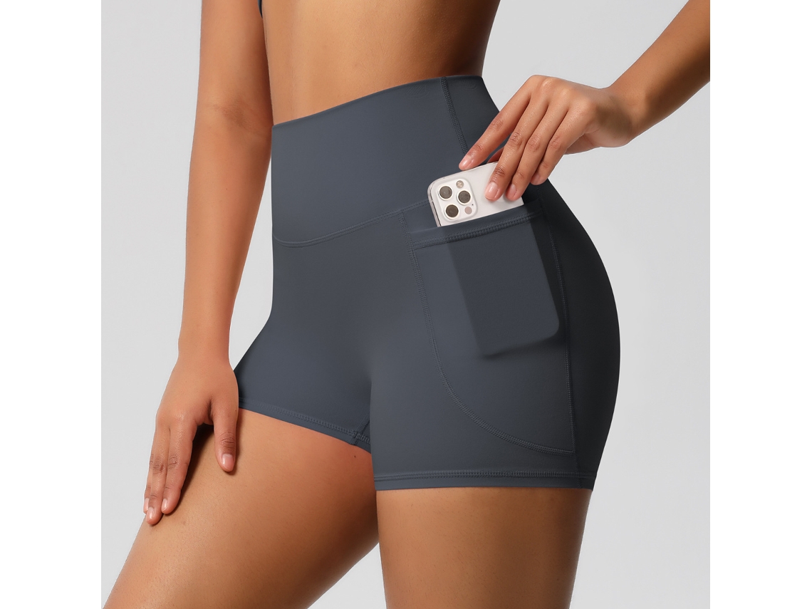 Pantalones Cortos De Yoga Para Mujer Con Bolsillo Lateral Para Teléfono Móvil, Cintura Alta, Para Yoga Y Fitness (gris Oscuro), Talla L Czhhmart