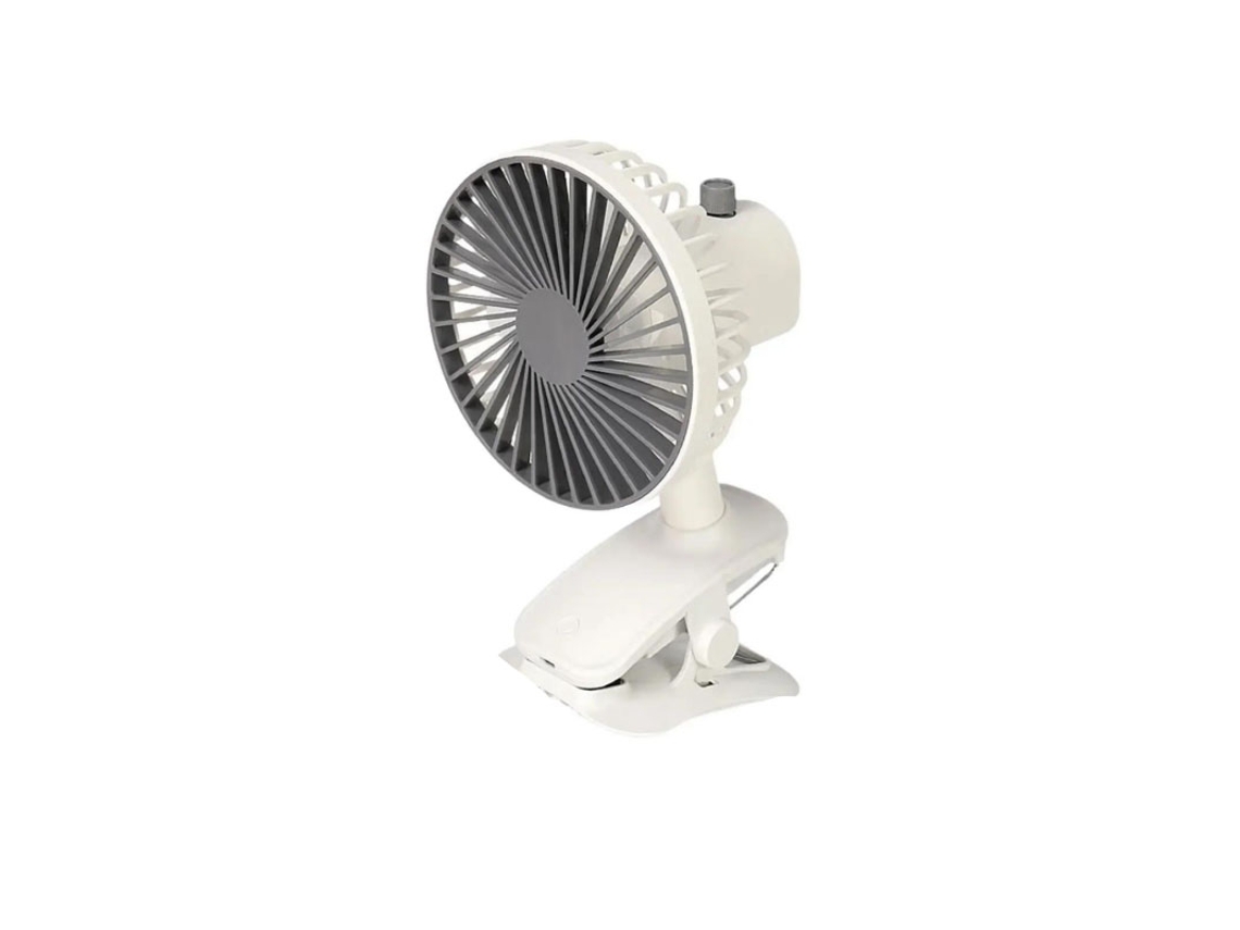Ventilador de accesorio (blanco), velocidad ajustable, carga USB portátil.