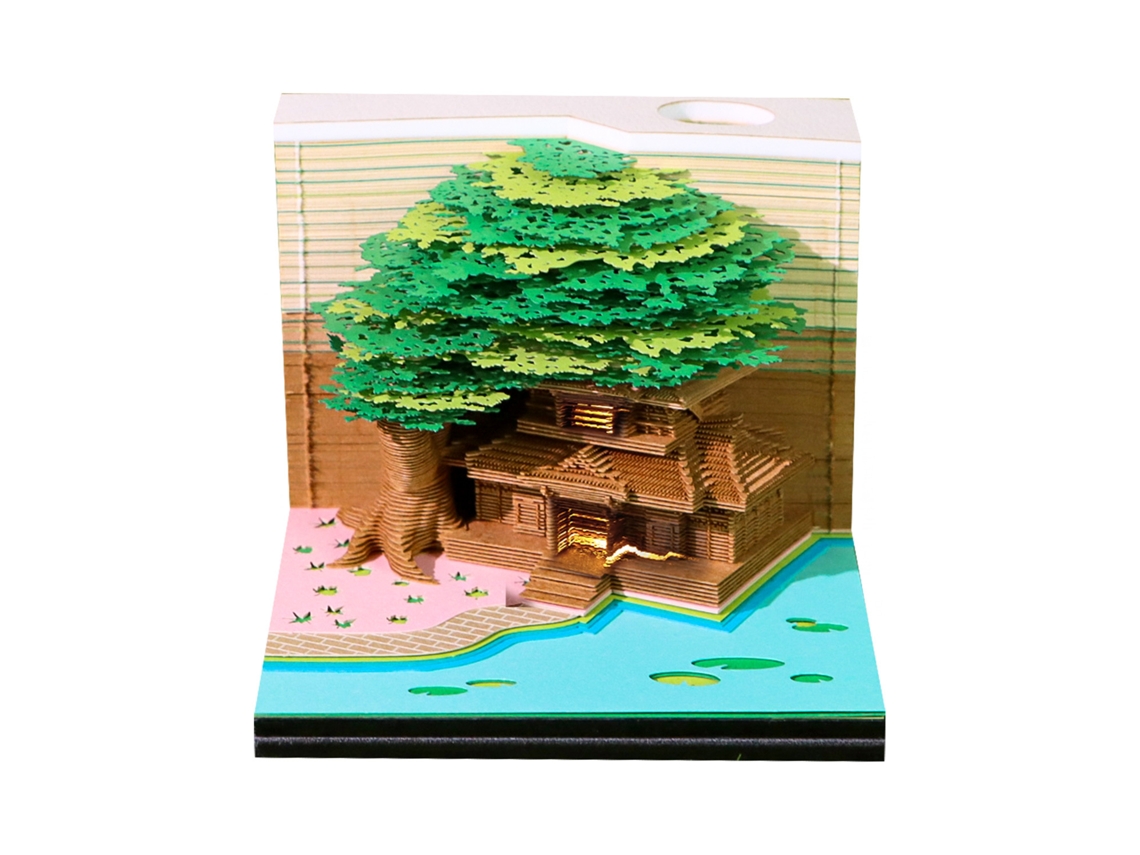 Bloc de notas 3D Eifson con casa en el árbol y luces LED, arte de tallado en papel DIY (verde)