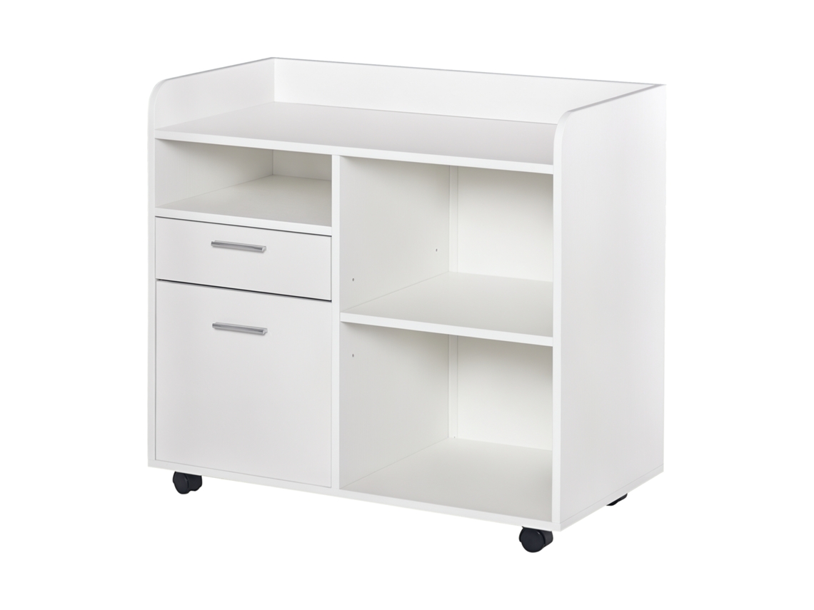 Soporte Para Impresora Con Ruedas, Organizador De Oficina, 80 X 40 X 72 Cm, Madera Blanca