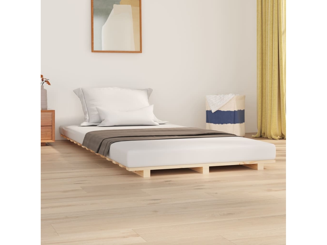 Cama con Cama de Madera Maciza de Pino en Marrón (90x190 cm)