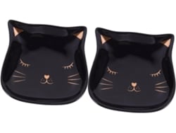 Conjunto de 2 bandejas de cerâmica Villcase com design Gato Preto para joias e alimentos, bandejas para organizar Aneis E
