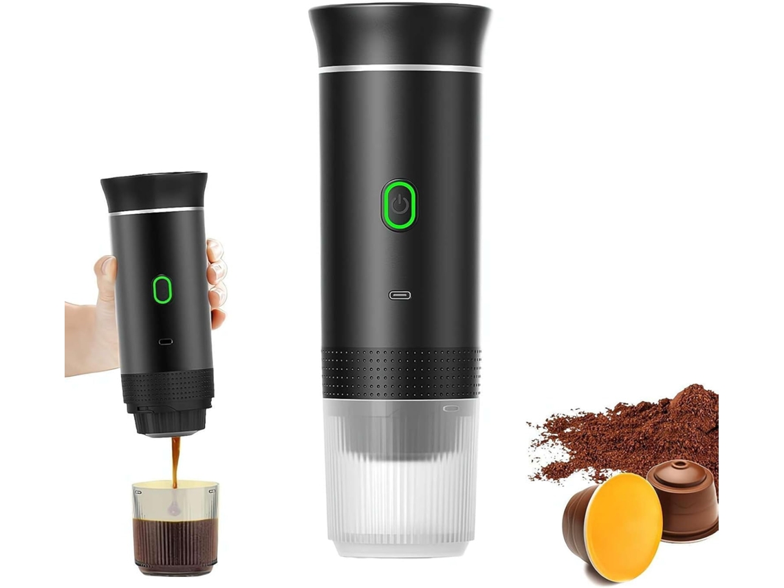 Cafetera portátil eléctrica de cápsulas con autocalentamiento, apta para café en polvo y cápsulas grandes y pequeñas (negro)