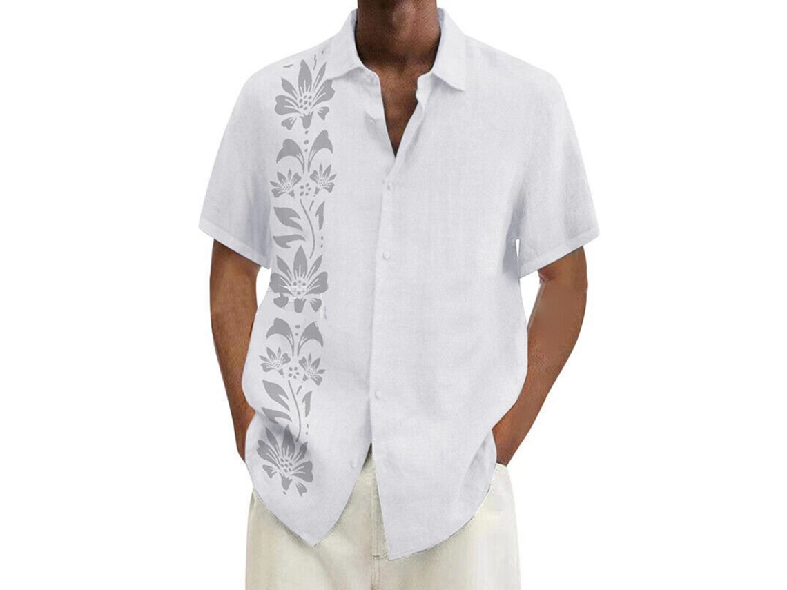 Camisa Estampada De Manga Corta Para Hombre, Ligera, Cómoda, De Algodón, Blanca, Talla Xl