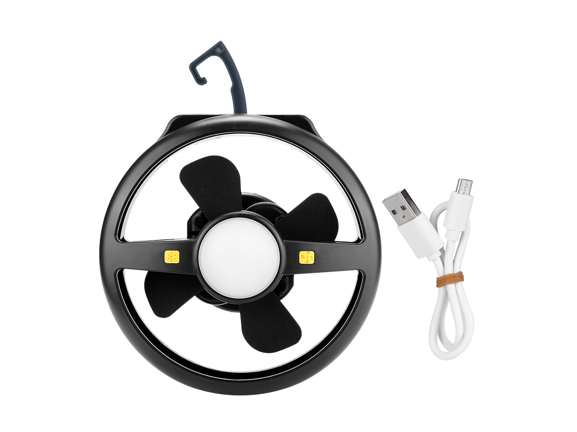 Linterna LED USB portátil con ventilador para tiendas de campaña.