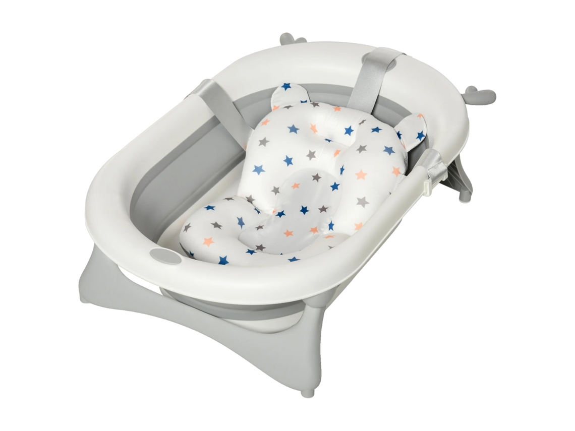 Bañera para bebé, diseño acolchado, portátil y plegable, estampado liso, gris