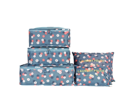 6 bolsas de almacenamiento organizadoras de viaje con flores azules KH2023