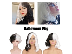 Peluca Sintética Corta Ondulada En Blanco Y Negro Para Cosplay De Halloween Para Mujeres