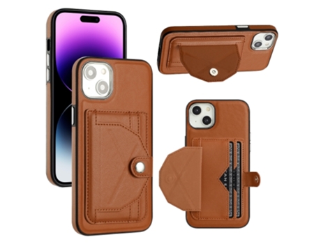 Funda Mobile Phone Cases Shockproof With Card para iPhone 15 Plus Piel Marrón
