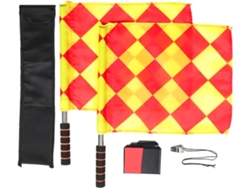 Juego De Banderas De Árbitro De Fútbol Con Silbato, Tarjetas Amarillas Y Rojas.