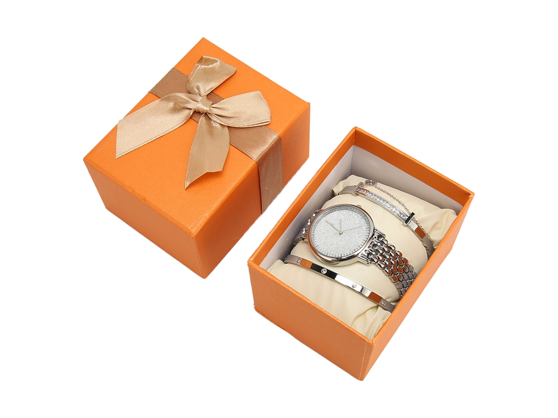 Conjunto De Pulsera Y Reloj De Mujer De 3 Piezas Con Diamantes De Imitación, Estilo Elegante, Resistente Al Agua, Color Plata.