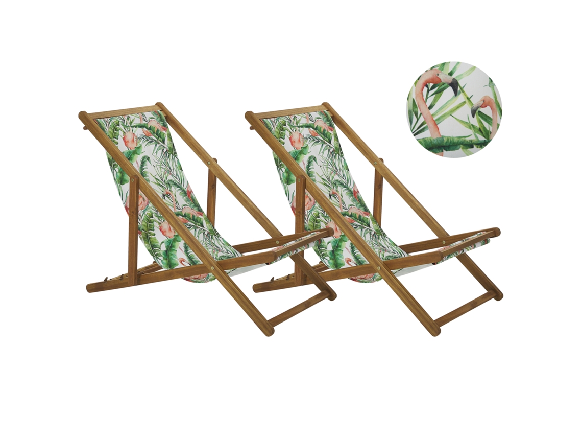 Juego de tumbonas de exterior BELIANI Anzio de Poliéster, Madera de acacia Madera clara 54x101x84