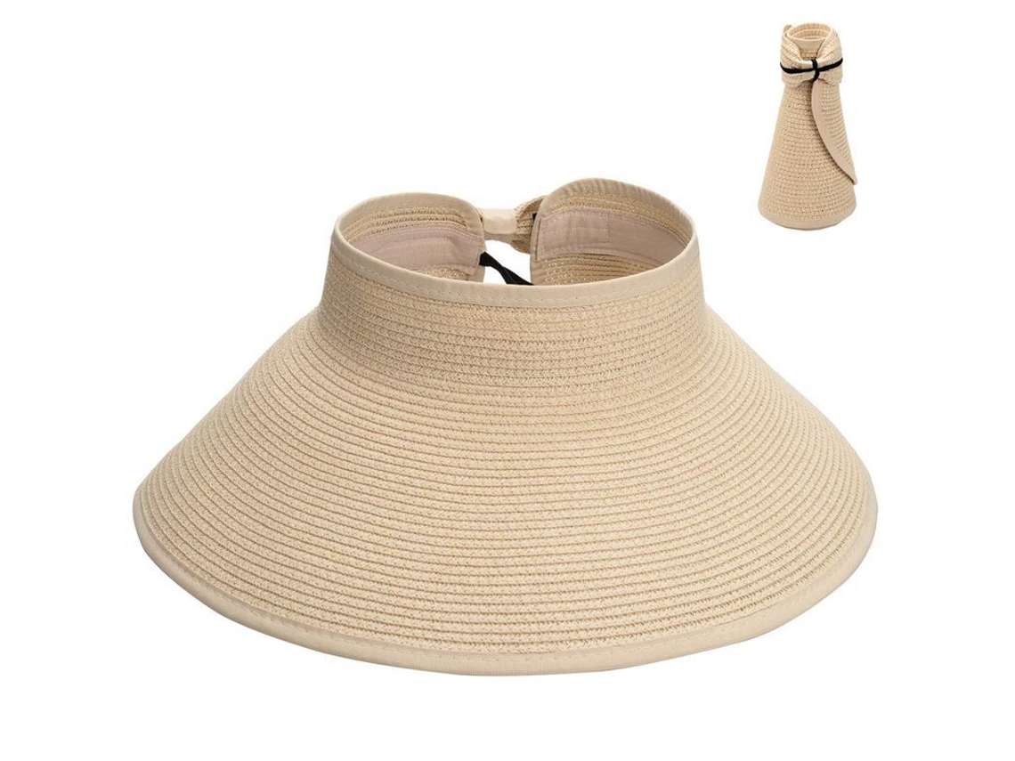 Sombrero Visera De Paja Rollable Para Mujer Con Borde Ancho Ajustable Uv Protector Verano
