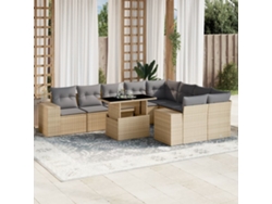 Conjunto de sofá de jardín de 10 piezas con cojines, mimbre sintético beige, Dkd Home Decor