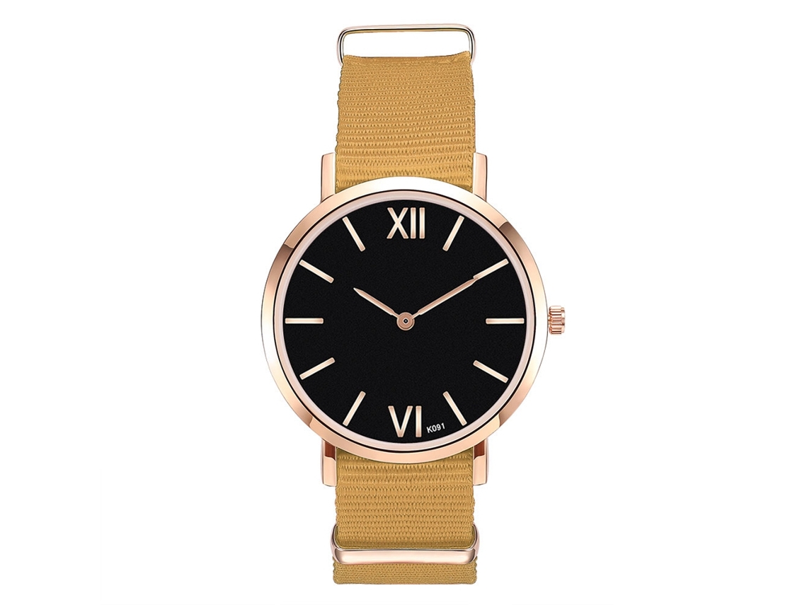 Reloj De Pulsera Unisex De Cuarzo Con Correa De Nailon Informal Y Esfera Redonda Amarilla.