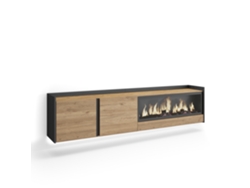 Mueble Tv, Televisión, 212x35x50cm, Para Tv Hasta 80", Chimenea Eléctrica Xxl, Colgado, Suspendido, Led, Roble Y Negro