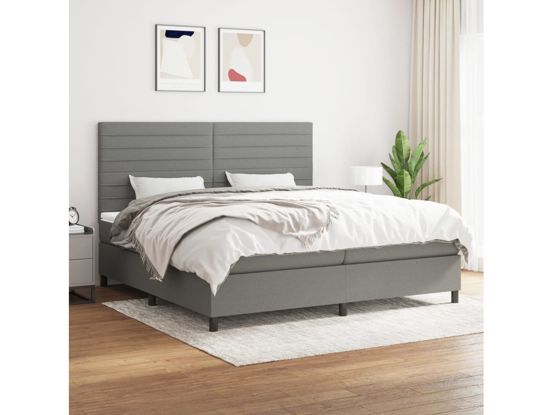 Cama Box Spring Con Colchón Tela Gris Oscuro 200x200 Cm